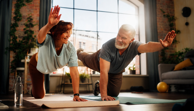 A man and woman doing balance physical therapy exercises in Richmond A man and woman doing balance physical therapy exercises in Richmond